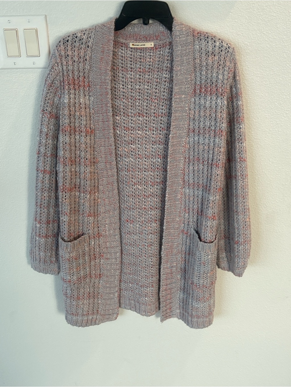 Marine Layer Open-Front Chunky Knit Cardigan - Pink & Cream